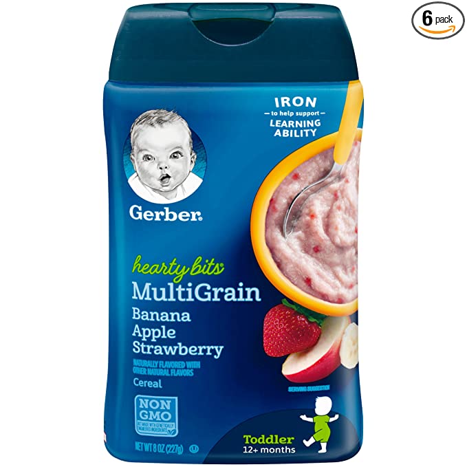 Gerber Hearty Bits Multigrain Banana Apple Strawberry.