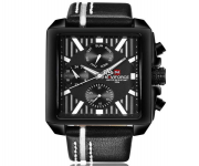 NAVIFORCE NF9111 Black PU Leather Chronograph Watch For Men - Black & White