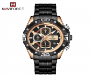 NAVIFORCE NF8018 Black Stainless Steel Chronograph Watch For Men - RoseGold & Black