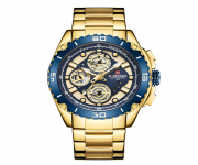 NAVIFORCE NF9179 Golden Stainless Steel Chronograph Watch For Men - Royal Blue & Golden