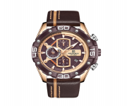 NAVIFORCE NF8018 Brown PU Leather Chronograph Watch For Men - RoseGold & Brown