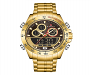 NAVIFORCE NF9188 Golden Stainless Steel Dual Time Watch For Men - Golden