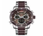 NAVIFORCE NF9189 Bronze And Silver Two-Tone Stainless Steel Dual Time Watch For Men - Bronze & Silver