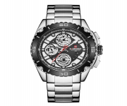NAVIFORCE NF9179 Silver Stainless Steel Chronograph Watch For Men - Black & Silver