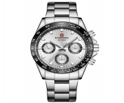 NAVIFORCE NF9193 Silver Stainless Steel Chronograph Watch For Men - White & Silver