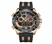 NAVIFORCE NF9188 Black TPU Rubber Dual Time Watch For Men - RoseGold & Black