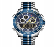 NAVIFORCE NF9188 Royal Blue And Silver Two-Tone Stainless Steel Dual Time Watch For Men - Royal Blue & Silver