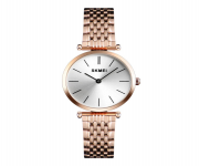 SKMEI 1458 Rose Gold Stainless Steel Analog Watch For Women - Silver & Rose Gold
