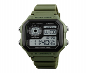 SKMEI 1299 Army Green Fiber Sports Digital Watch For Men - Black & Army Green