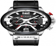 CURREN 8329 Black PU Leather Chronograph Watch For Men - White & Black