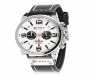 CURREN 8314 - Black PU Leather Chronograph Watch for Men in White and Black