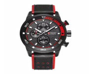 CURREN 8250 Black PU Leather Decorative Sub-Dial Watch For Men - Red & Black
