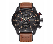 CURREN 8250 Chocolate PU Leather Decorative Sub-Dial Watch For Men - Black & Chocolate