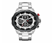 CURREN 8323 Silver Stainless Steel Chronograph Watch For Men - Black & Silver