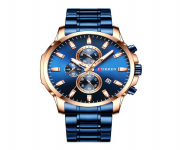 CURREN 8348 Royal Blue Stainless Steel Chronograph Watch For Men - RoseGold & Royal Blue