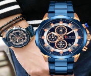 CURREN 8323 Royal Blue Stainless Steel Chronograph Watch For Men - RoseGold & Royal Blue