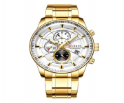 CURREN 8362 Golden Stainless Steel Chronograph Watch For Men - White & Golden