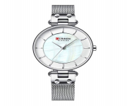 CURREN 9056 Silver Mesh Stainless Steel Analog Watch For Women - White & Silver