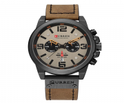 CURREN 8314 Chocolate PU Leather Chronograph Watch For Men - Grey & Chocolate