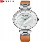 CURREN 9056 Brown PU Leather Analog Watch For Women - Silver & Brown