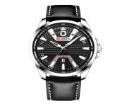 CURREN 8379 Black PU Leather Analog Watch For Men - Silver & Black