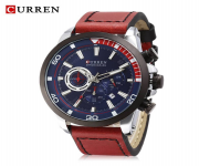 CURREN 8310 Red PU Leather Decorative Sub-Dial Watch For Men - Royal Blue & Red