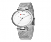 CURREN 9005 Silver Mesh Stainless Steel Analog Watch For Women - White & Silver
