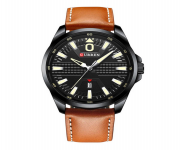 CURREN 8379 Brown PU Leather Analog Watch For Men - Black & Brown