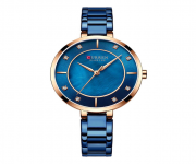 CURREN 9051 Royal Blue Stainless Steel Analog Watch For Women - RoseGold & Royal Blue