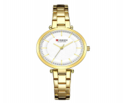 CURREN 9054 Golden Stainless Steel Analog Watch For Women - White & Golden