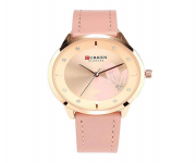 CURREN 9048 Pink PU Leather Analog Watch For Women - RoseGold & Pink