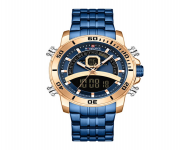 NAVIFORCE NF9181 Royal Blue Stainless Steel Dual Time Wrist Watch For Men - RoseGold and Royal Blue