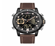 NAVIFORCE NF9172 Dark Brown PU Leather Dual Time Wrist Watch For Men - Black and Dark Brown
