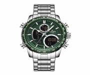 NAVIFORCE NF9182 Silver Stainless Steel Dual Time Wrist Watch For Men - Green and Silver