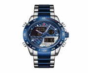 NAVIFORCE NF9171 Silver And Royal Blue Two-tone Stainless Steel Dual Time Wrist Watch For Men - Royal Blue and Silver