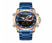 NAVIFORCE NF9163 Royal Blue Stainless Steel Dual Time Wrist Watch For Men - RoseGold and Royal Blue
