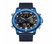 NAVIFORCE NF9172 Navy Blue PU Leather Dual Time Wrist Watch For Men - Royal Blue and Navy Blue