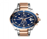 Silver and Rose Gold Stainless Steel Chronograph Watch for Men