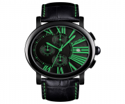 SKMEI 9196 Black PU Leather Chronograph Watch For Men - Green & Black