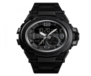 SKMEI 1517 Black PU Dual Time Watch For Men - Black
