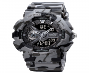 SKMEI 1688 Gray Camouflage PU Dual Time Watch For Unisex - Gray Camouflage