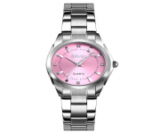 SKMEI 1620 Silver Stainless Steel Analog Watch For Women - Pink & Silver