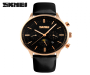 SKMEI 9117 Black PU Leather Chronograph Watch For Men - RoseGold & Black