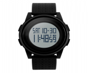 SKMEI 1206 Black PU Digital Watch For Unisex - White & Black