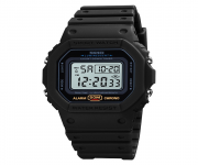 SKMEI 1628 Black PU Digital Watch For Unisex - White & Black