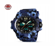 SKMEI 1155B Blue Camouflage PU Dual Time Sport Watch For Men - Blue Camouflage