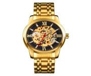 SKMEI 9222 Golden Stainless Steel Automatic Watch For Men - Black & Golden