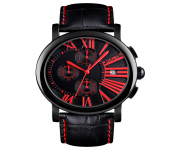 SKMEI 9196 Black PU Leather Chronograph Watch For Men - Red & Black