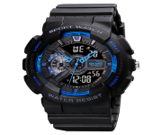 SKMEI 1688 Black PU Dual Time Watch For Unisex - Blue & Black