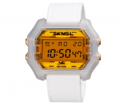 SKMEI 1623 White PU Digital Watch For Unisex - Golden & White